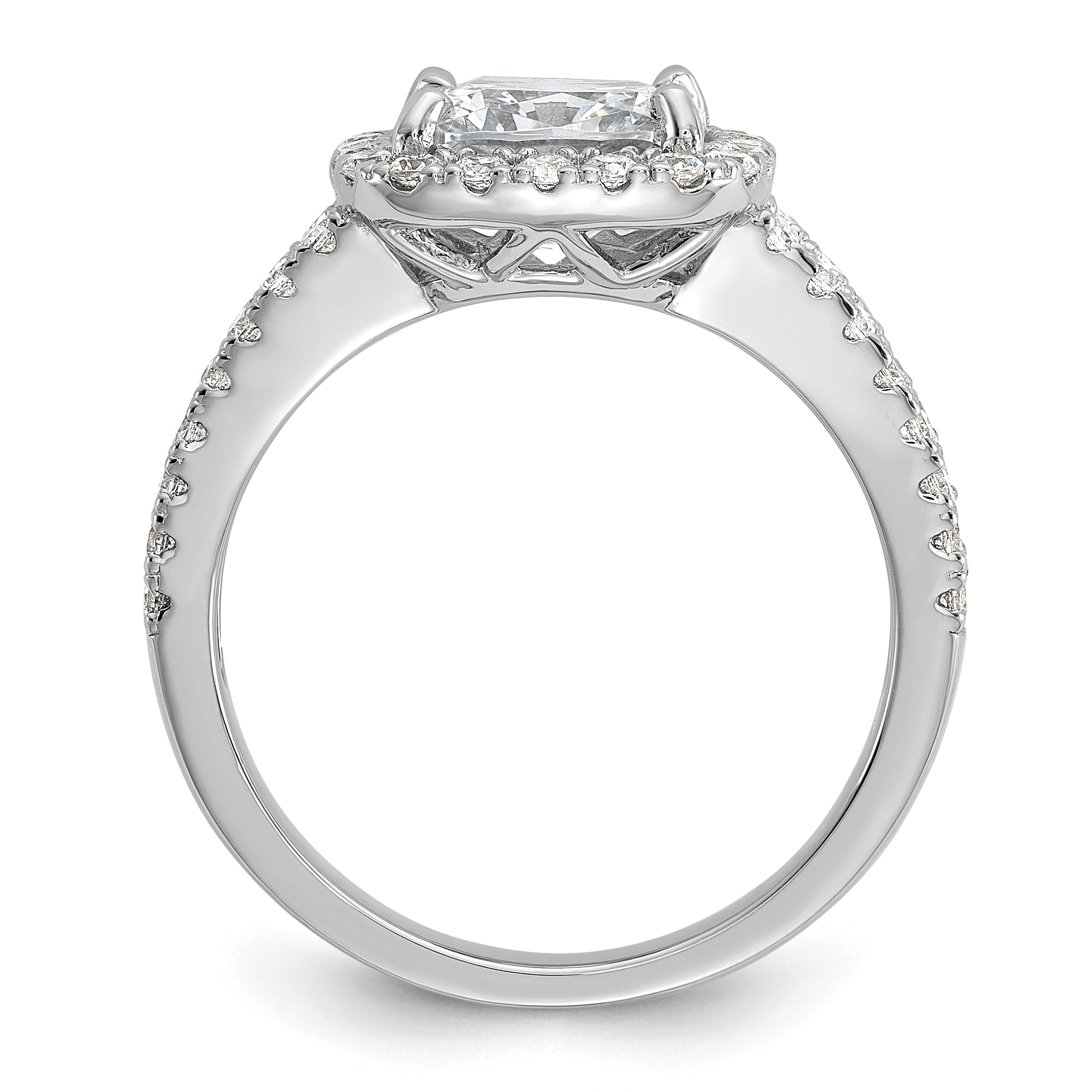 Cheryl M Sterling Silver Rhodium-plated Polished Cushion-cut CZ Halo Ring Secondary image