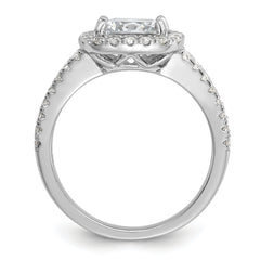 Cheryl M Sterling Silver Rhodium-plated Polished Cushion-cut CZ Halo Ring