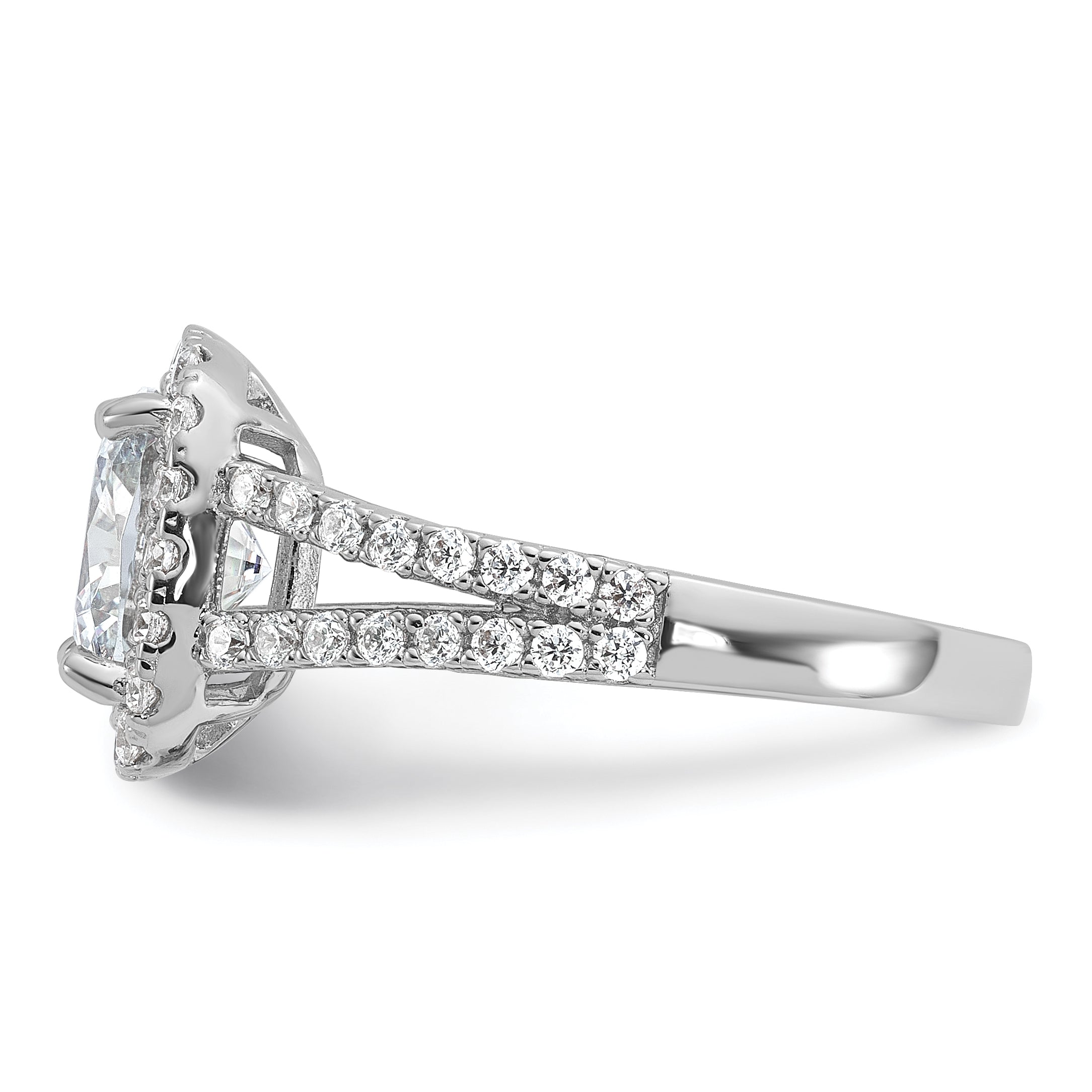 Cheryl M Sterling Silver Rhodium-plated Polished Cushion-cut CZ Halo Ring