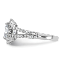 Cheryl M Sterling Silver Rhodium-plated Polished Cushion-cut CZ Halo Ring