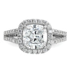 Cheryl M Sterling Silver Rhodium-plated Polished Cushion-cut CZ Halo Ring
