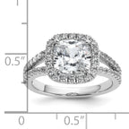 Cheryl M Sterling Silver Rhodium-plated Polished Cushion-cut CZ Halo Ring