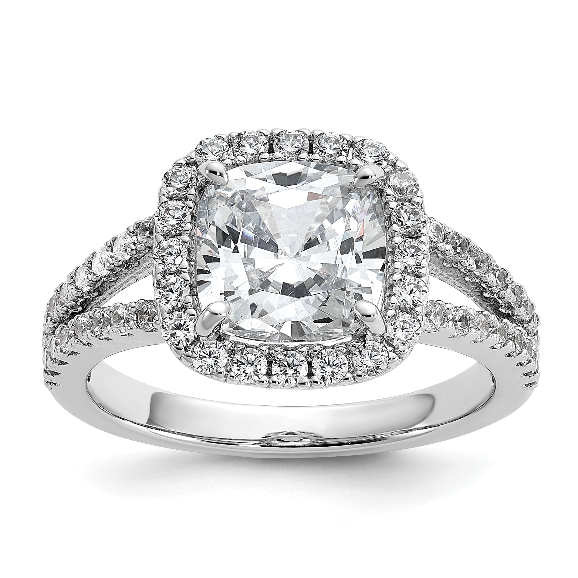Cheryl M Sterling Silver Rhodium-plated Polished Cushion-cut CZ Halo Ring Main image