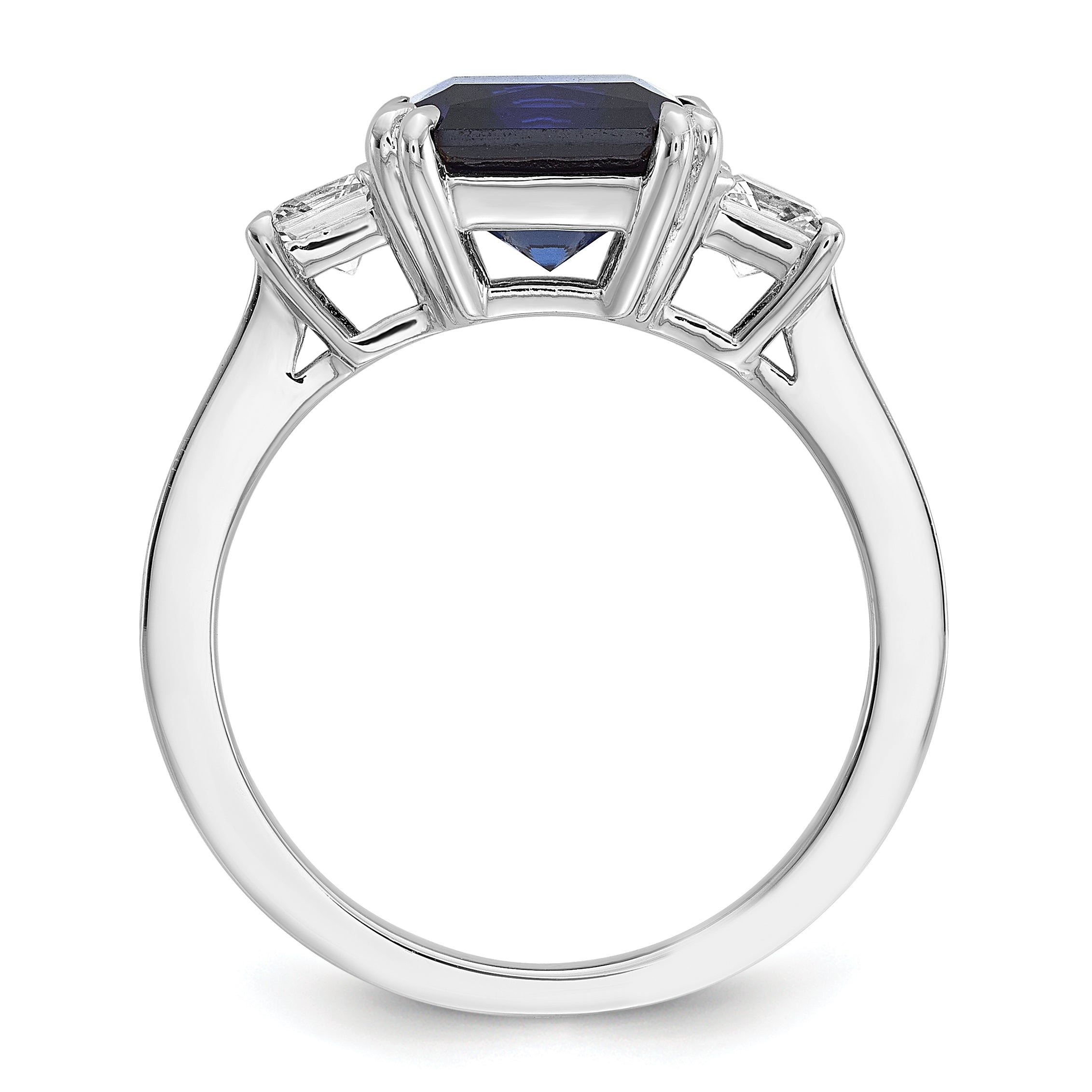Cheryl M Sterling Silver Rhodium-plated Polished Fancy Blue and White CZ 3-Stone Ring Secondary image