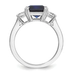 Cheryl M Sterling Silver Rhodium-plated Polished Fancy Blue and White CZ 3-Stone Ring