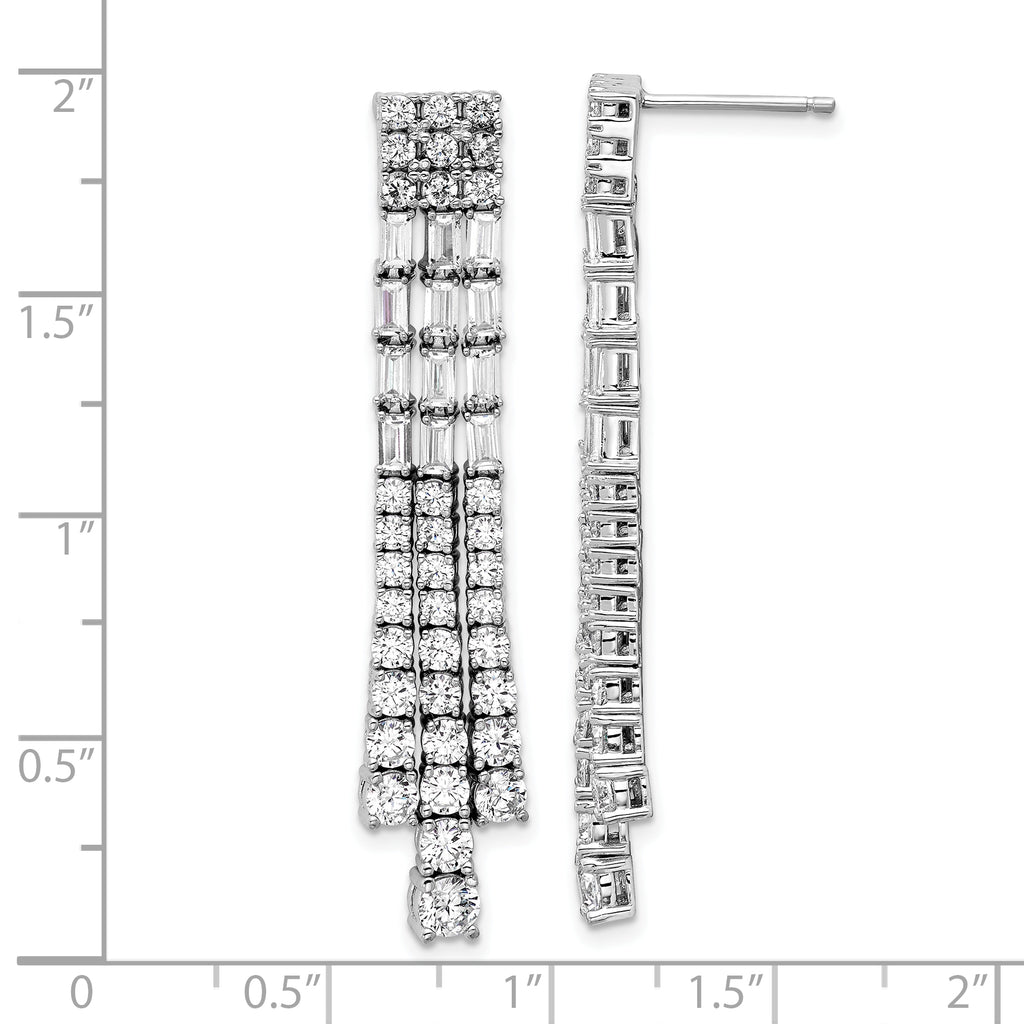 Cheryl M Sterling Silver Rhodium-plated Polished Fancy 3-Row CZ Post Dangle Earrings