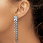 Cheryl M Sterling Silver Rhodium-plated Polished Fancy 3-Row CZ Post Dangle Earrings