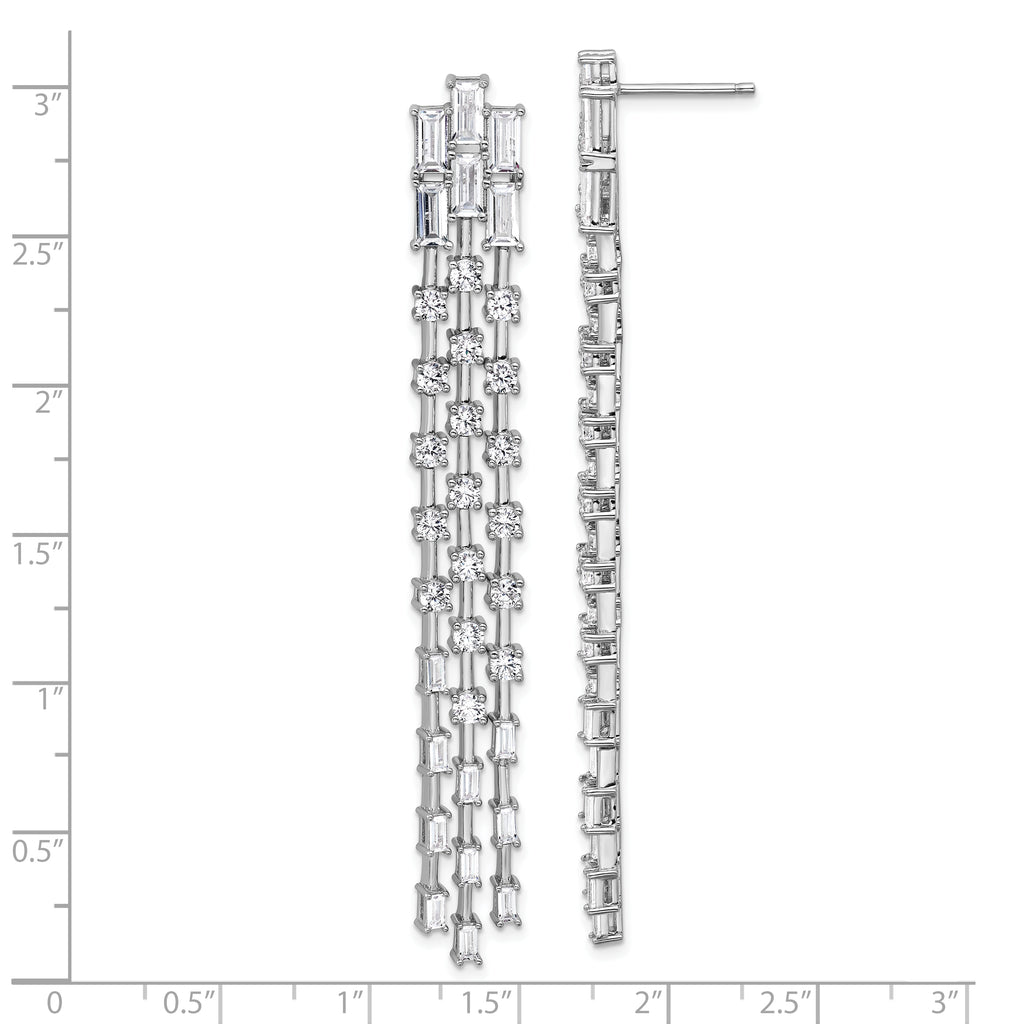 Cheryl M Sterling Silver Rhodium-plated Polished Fancy 3-Row CZ Post Dangle Earrings