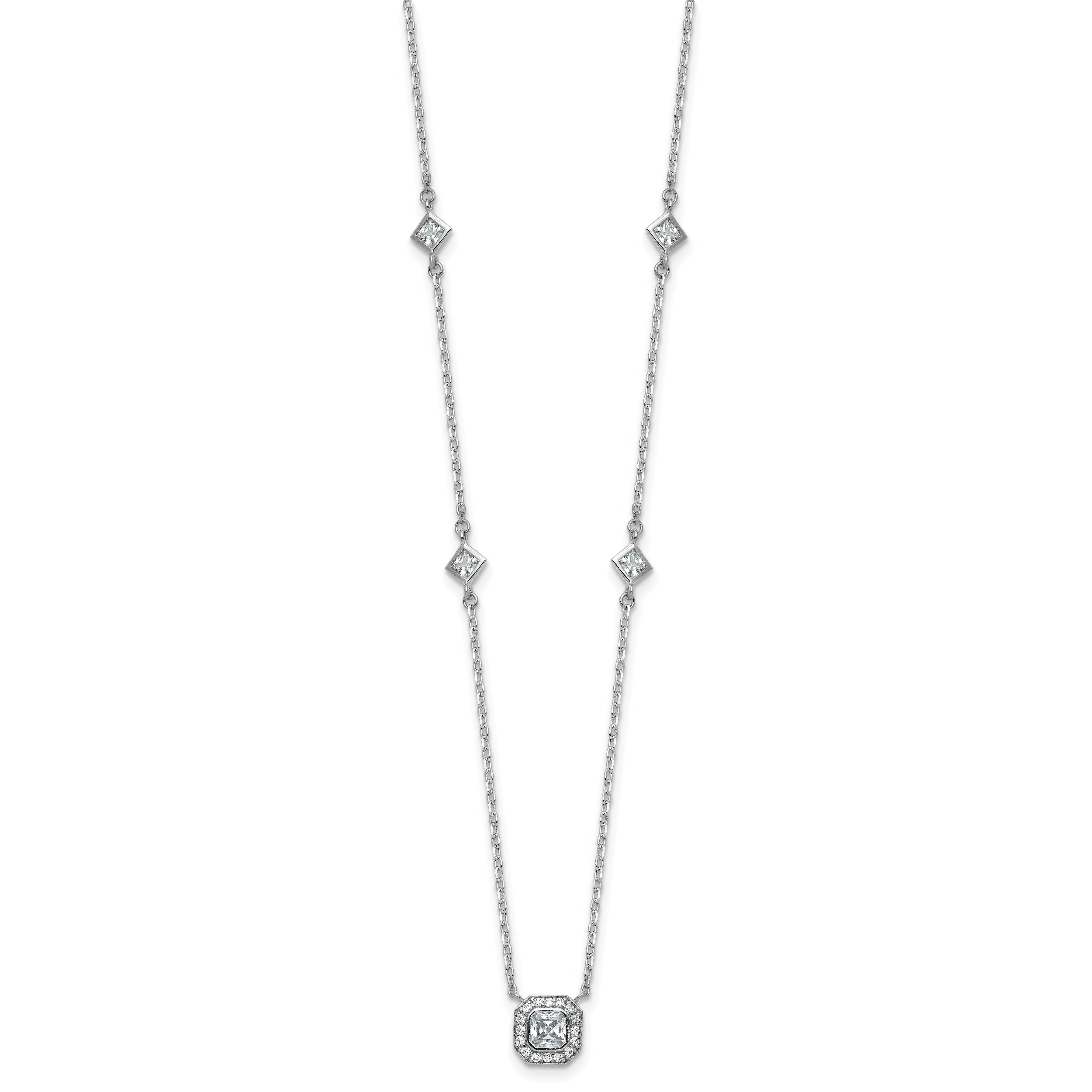 Cheryl M Sterling Silver Rhodium-plated Polished Fancy CZ Station with 2 Inch Extension Necklace