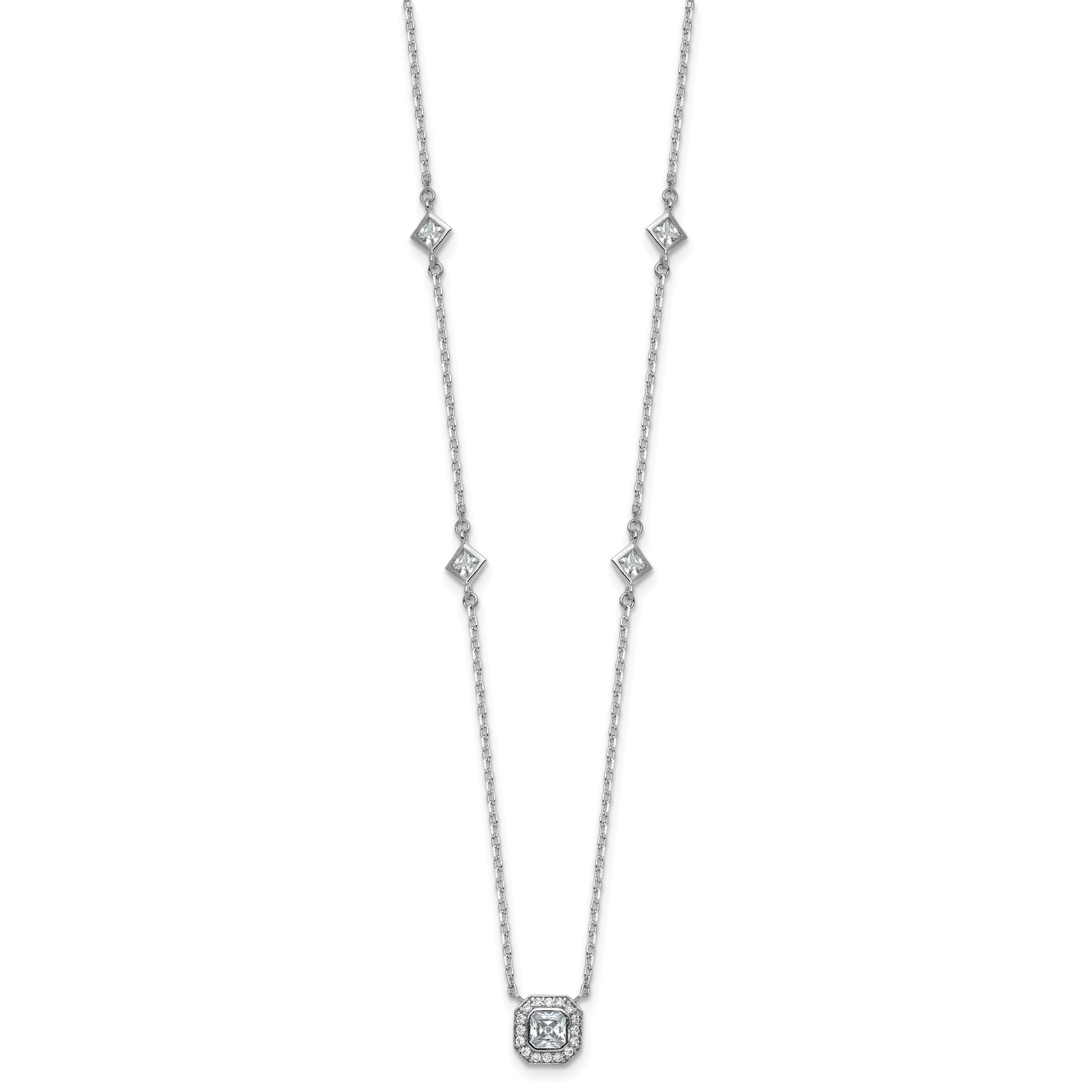 Cheryl M Sterling Silver Rhodium-plated Polished Fancy CZ Station with 2 Inch Extension Necklace Secondary image