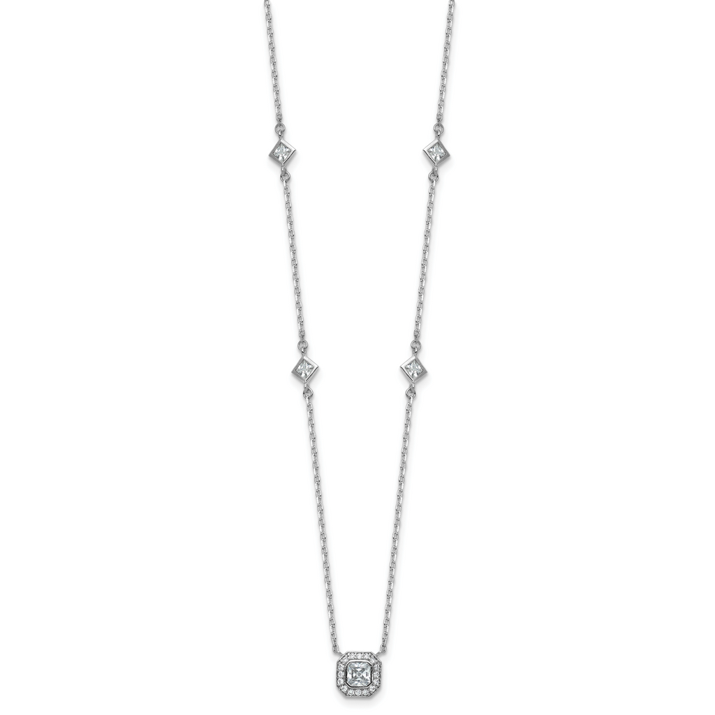 Cheryl M Sterling Silver Rhodium-plated Polished Fancy CZ Station with 2 Inch Extension Necklace