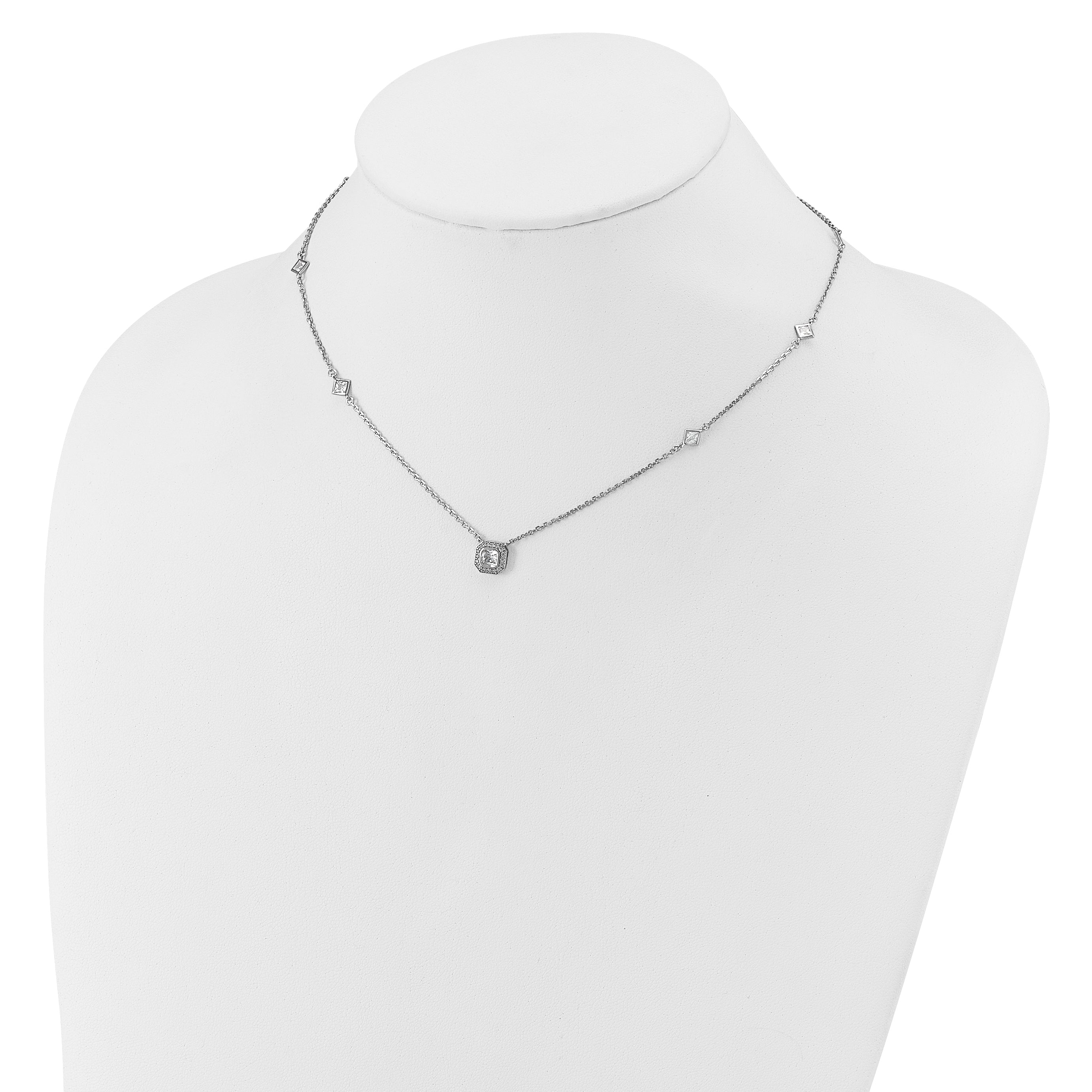Cheryl M Sterling Silver Rhodium-plated Polished Fancy CZ Station with 2 Inch Extension Necklace