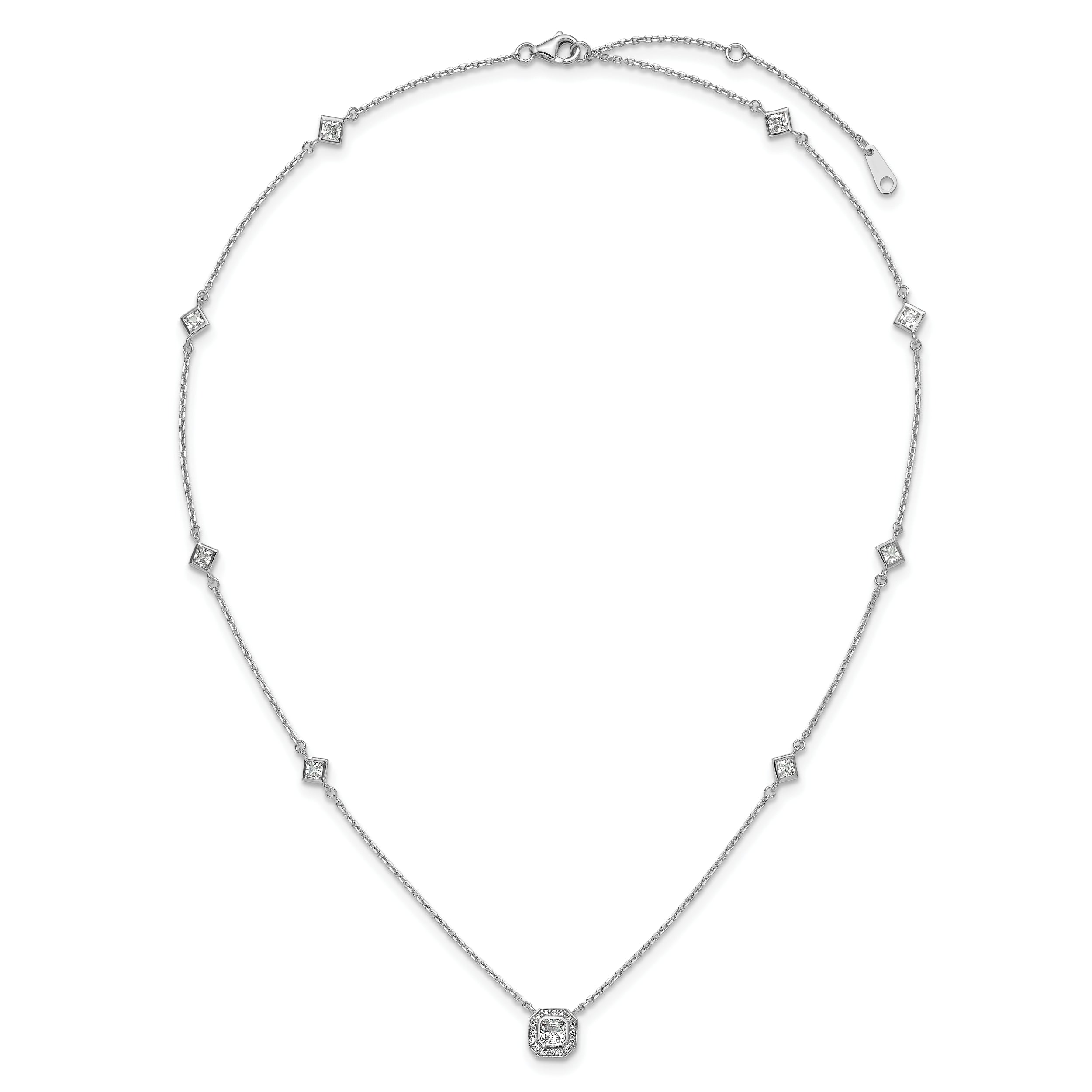 Cheryl M Sterling Silver Rhodium-plated Polished Fancy CZ Station with 2 Inch Extension Necklace