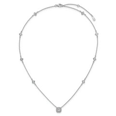 Cheryl M Sterling Silver Rhodium-plated Polished Fancy CZ Station with 2 Inch Extension Necklace