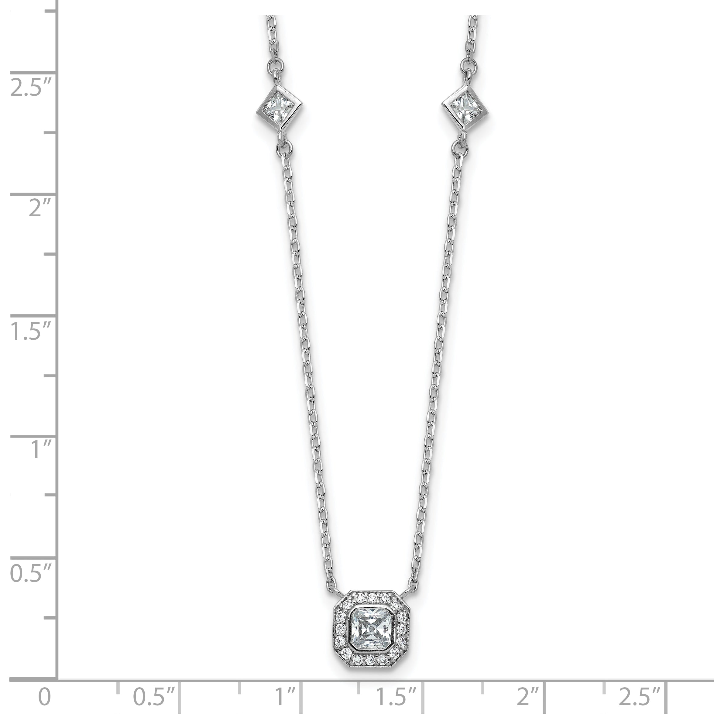 Cheryl M Sterling Silver Rhodium-plated Polished Fancy CZ Station with 2 Inch Extension Necklace