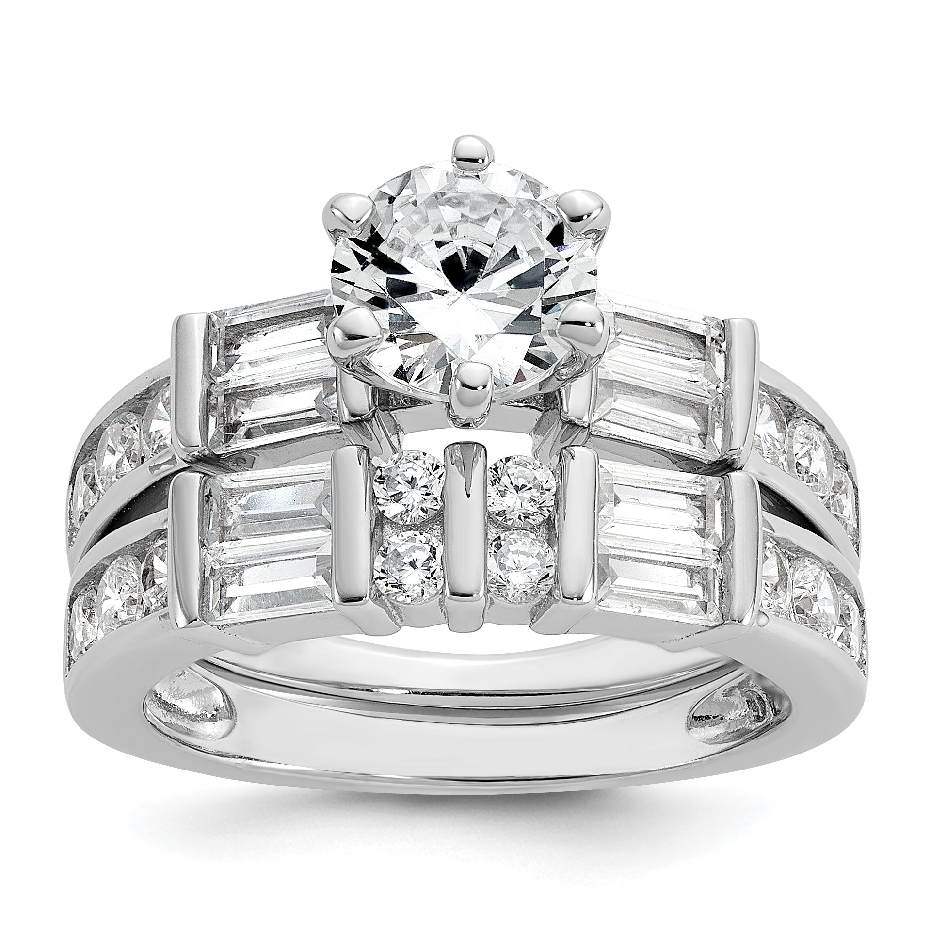 Cheryl M Sterling Silver Rhodium-plated Polished CZ Ring Set Main image