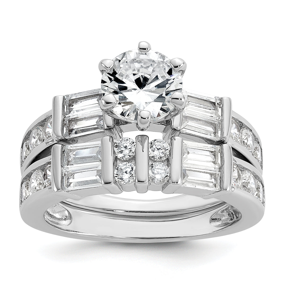 Cheryl M Sterling Silver Rhodium-plated Polished CZ Ring Set