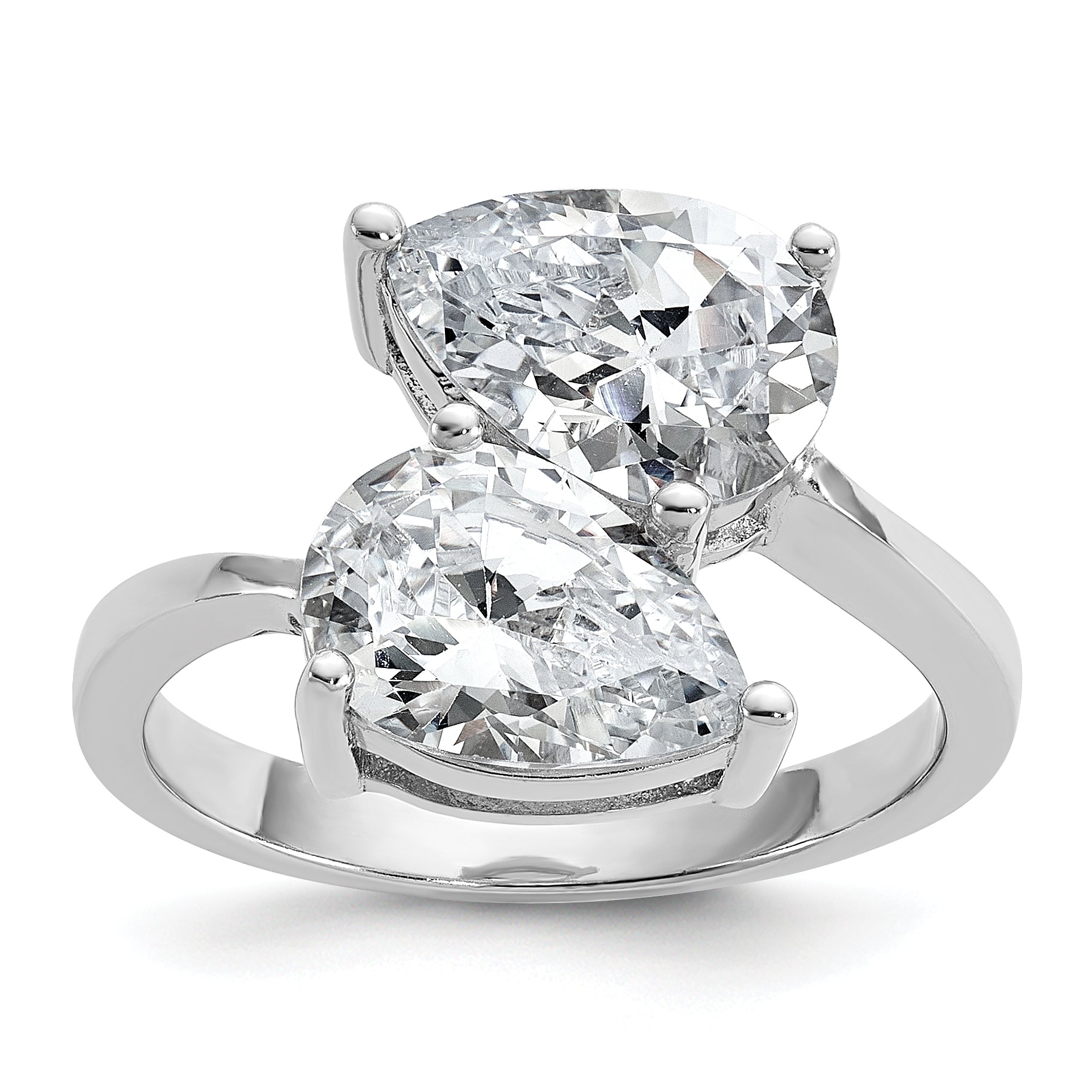 Cheryl M Sterling Silver Rhodium-plated Polished Double Pear CZ Ring Main image