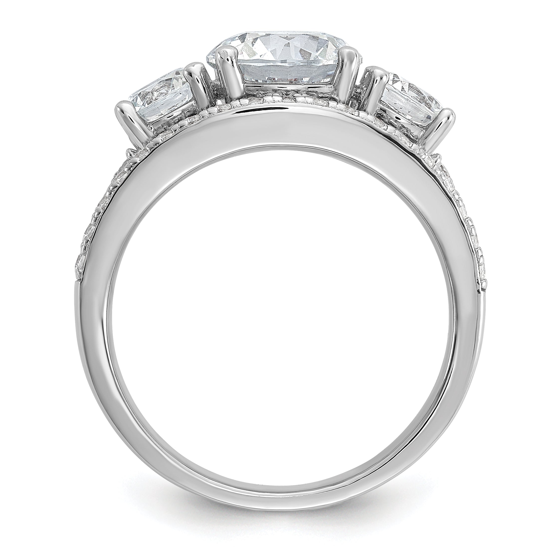 Cheryl M Sterling Silver Rhodium-plated Polished 3-Stone CZ Ring with 2 Bands Ring Set Secondary image
