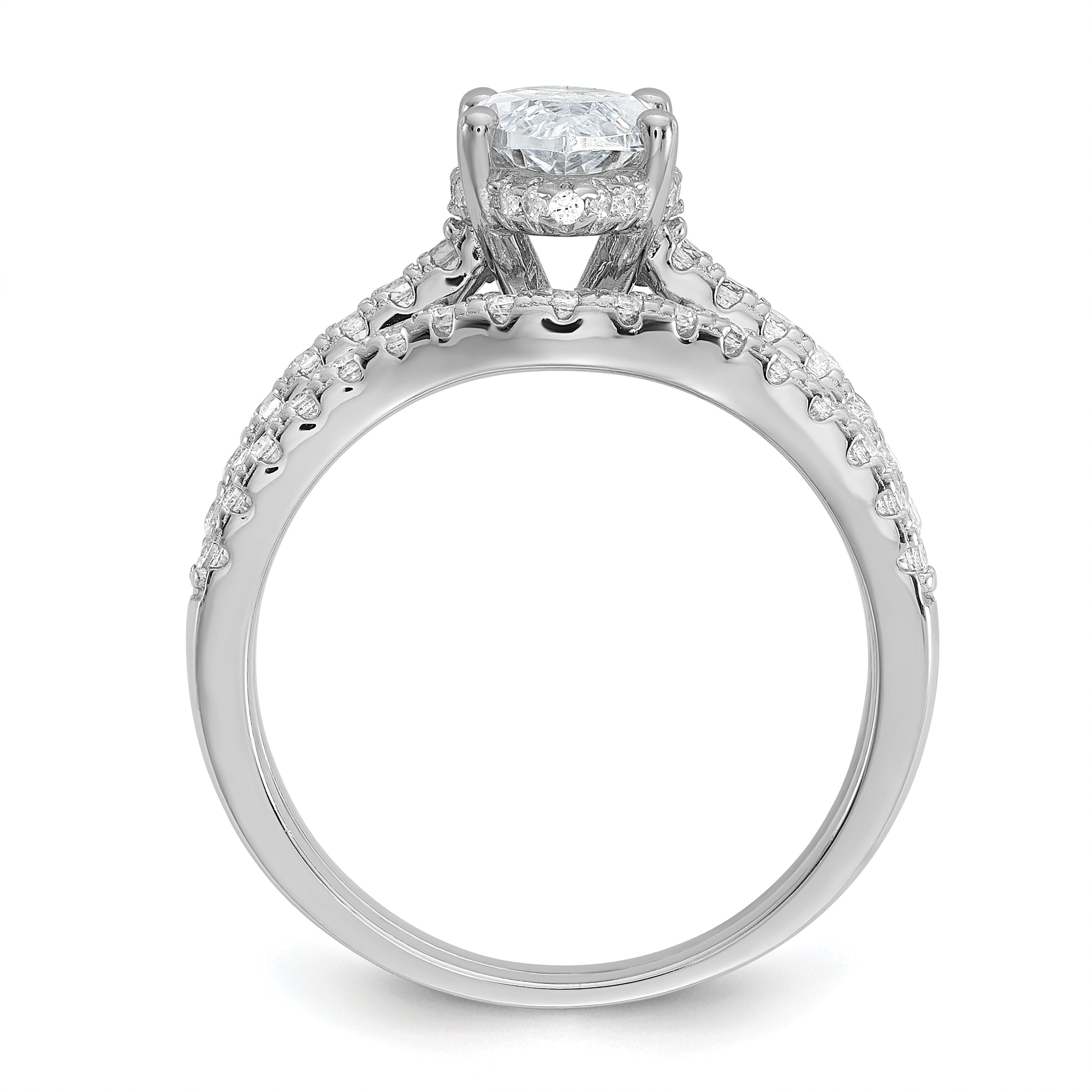 Cheryl M Sterling Silver Rhodium-plated Polished Marquise CZ with Two Bands Ring Set