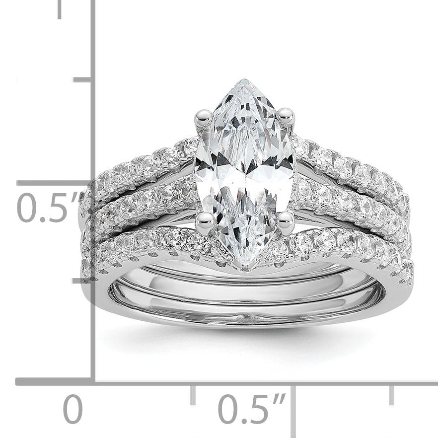 Cheryl M Sterling Silver Rhodium-plated Polished Marquise CZ with Two Bands Ring Set