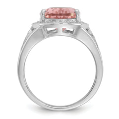 Cheryl M Sterling Silver Rhodium-plated Polished Pink Nano Crystal and CZ Teardrop Halo Ring