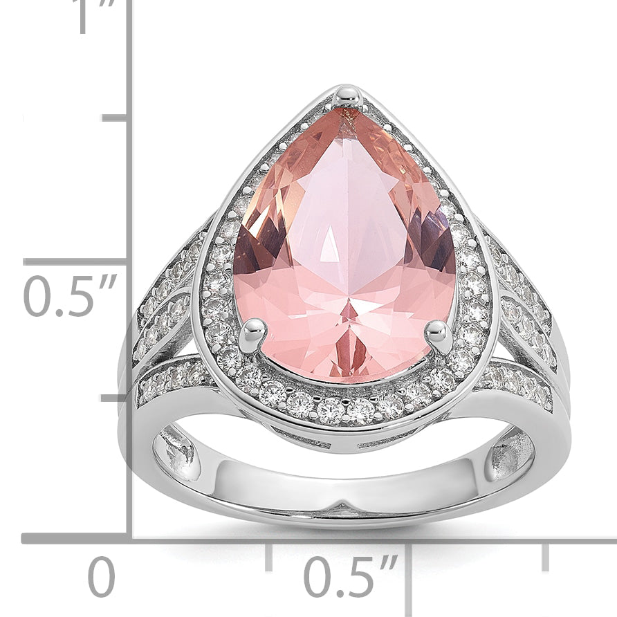 Cheryl M Sterling Silver Rhodium-plated Polished Pink Nano Crystal and CZ Teardrop Halo Ring