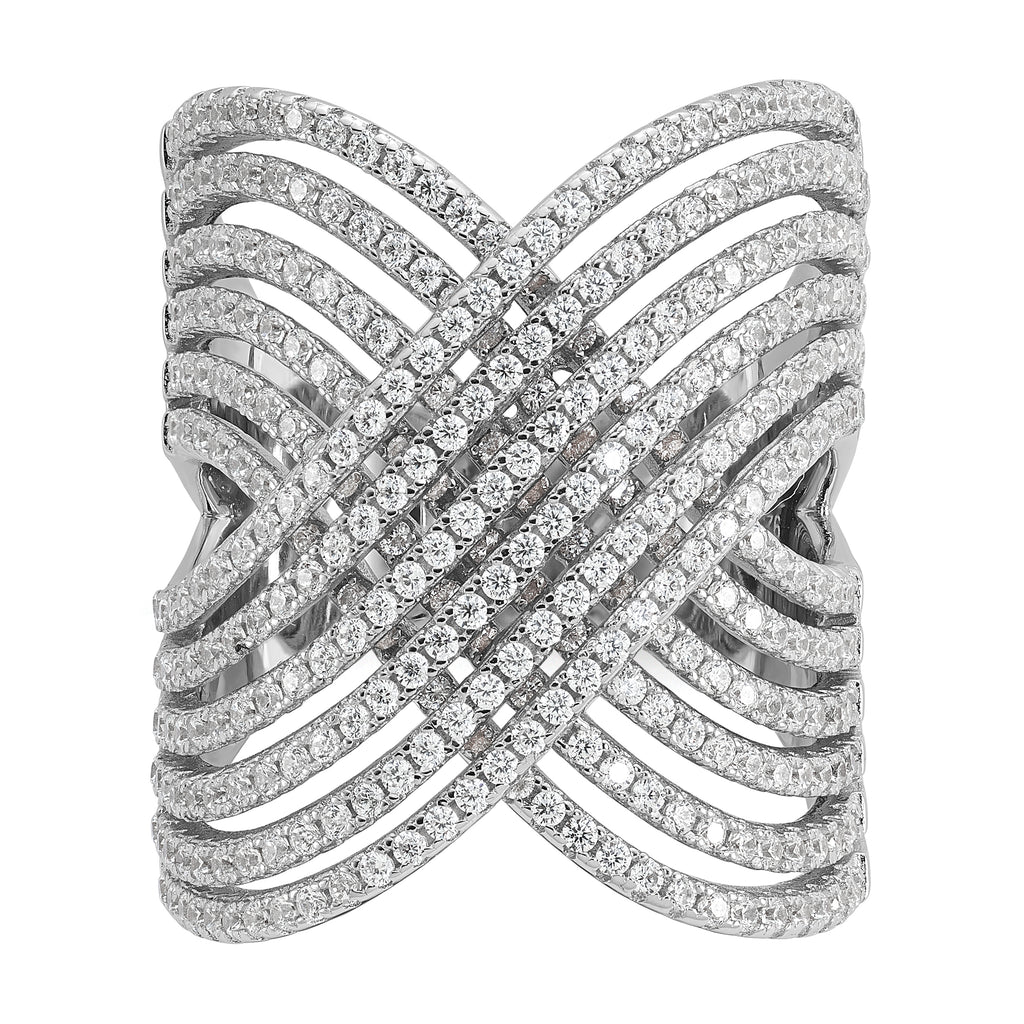 Cheryl M Sterling Silver Rhodium-plated Polished Fancy CZ X Ring