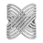 Cheryl M Sterling Silver Rhodium-plated Polished Fancy CZ X Ring