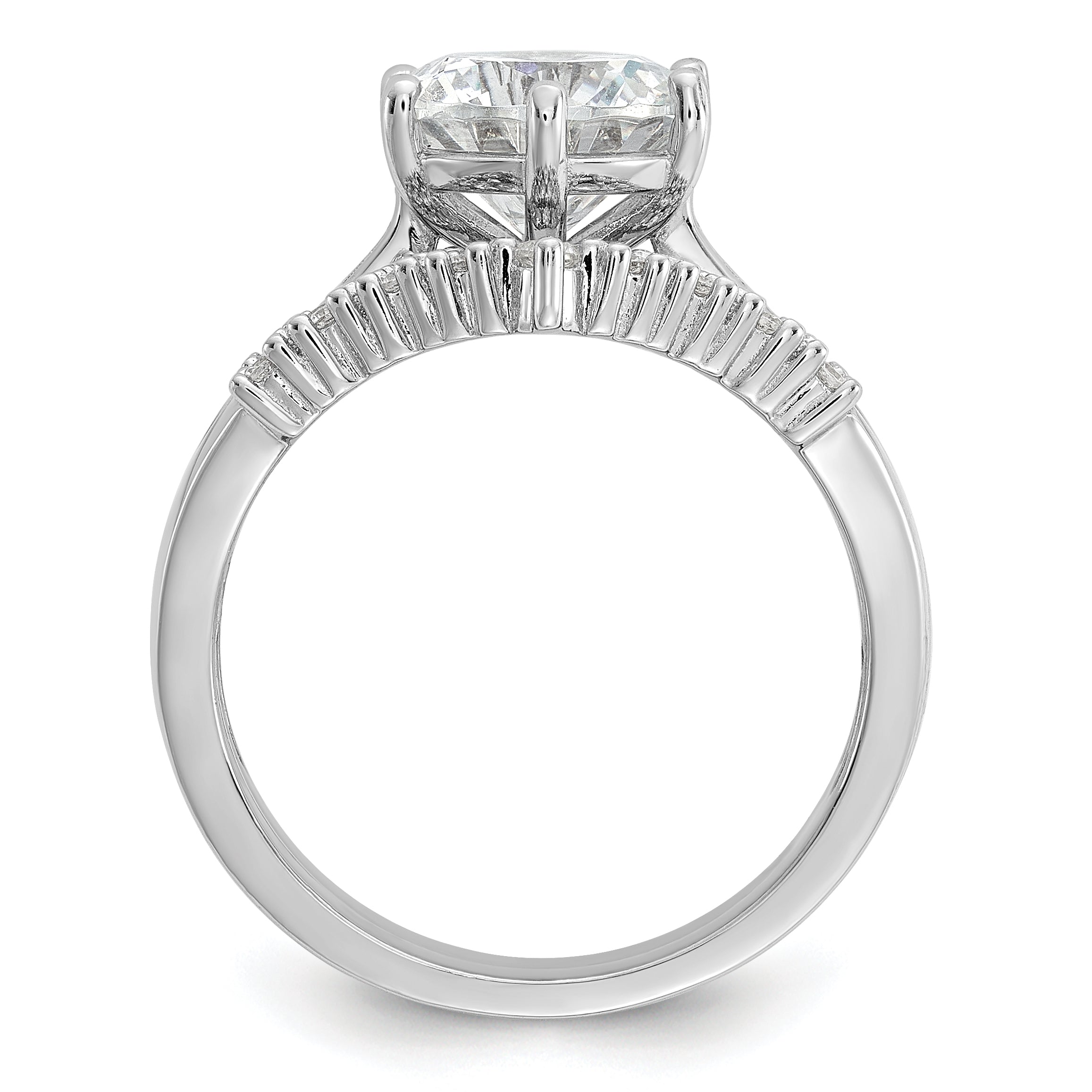 Cheryl M Sterling Silver Rhodium-plated Polished Fancy CZ with Two 3-Row Bands Ring Set