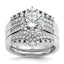 Cheryl M Sterling Silver Rhodium-plated Polished Fancy CZ with Two 3-Row Bands Ring Set