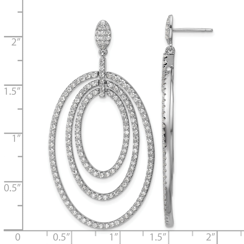Cheryl M Sterling Silver Rhodium-plated Polished Fancy CZ Ovals Post Dangle Earrings