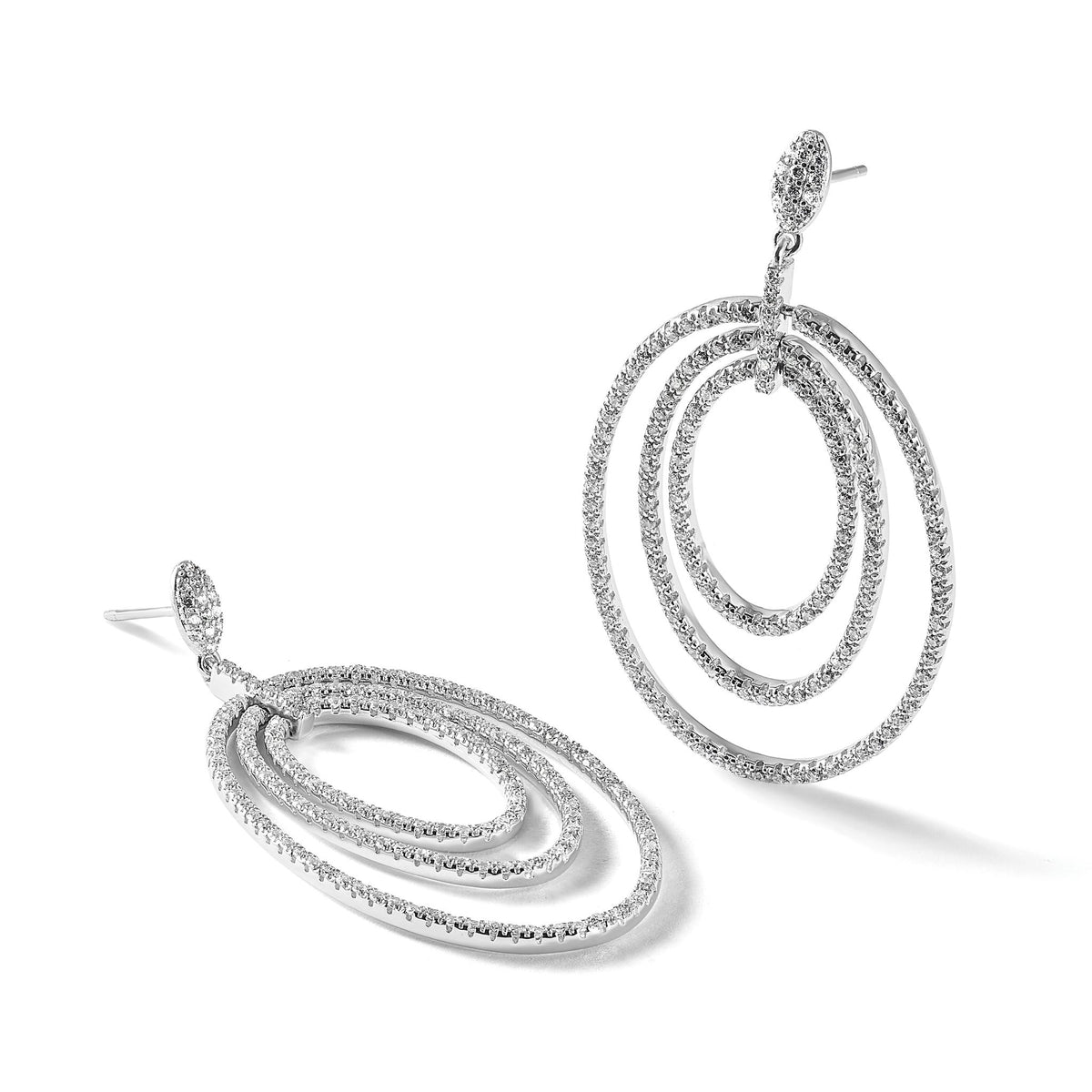 Fancy Cubic Zirconia Ovals Stud Dangle Earrings in Sterling Silver, 1.2mm - Sophia Jewelers
