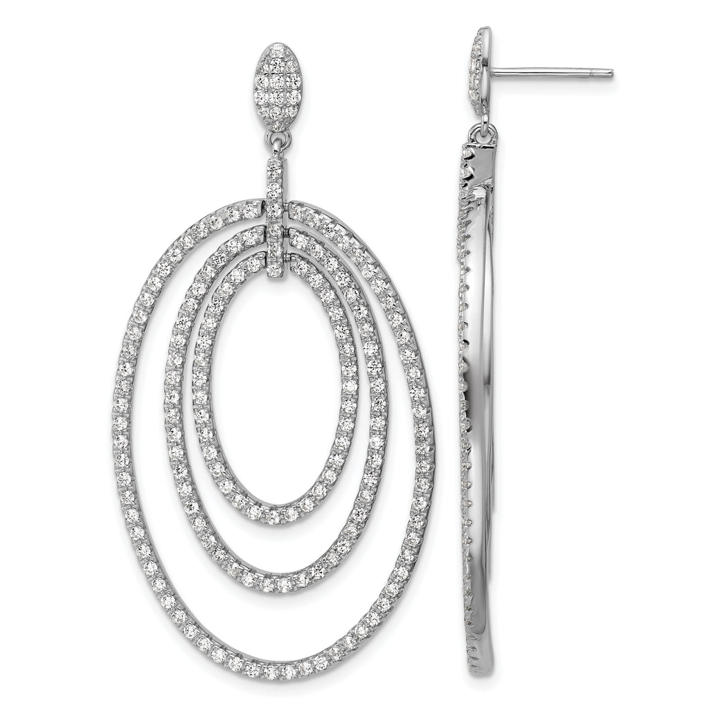 Cheryl M Sterling Silver Rhodium-plated Polished Fancy CZ Ovals Post Dangle Earrings