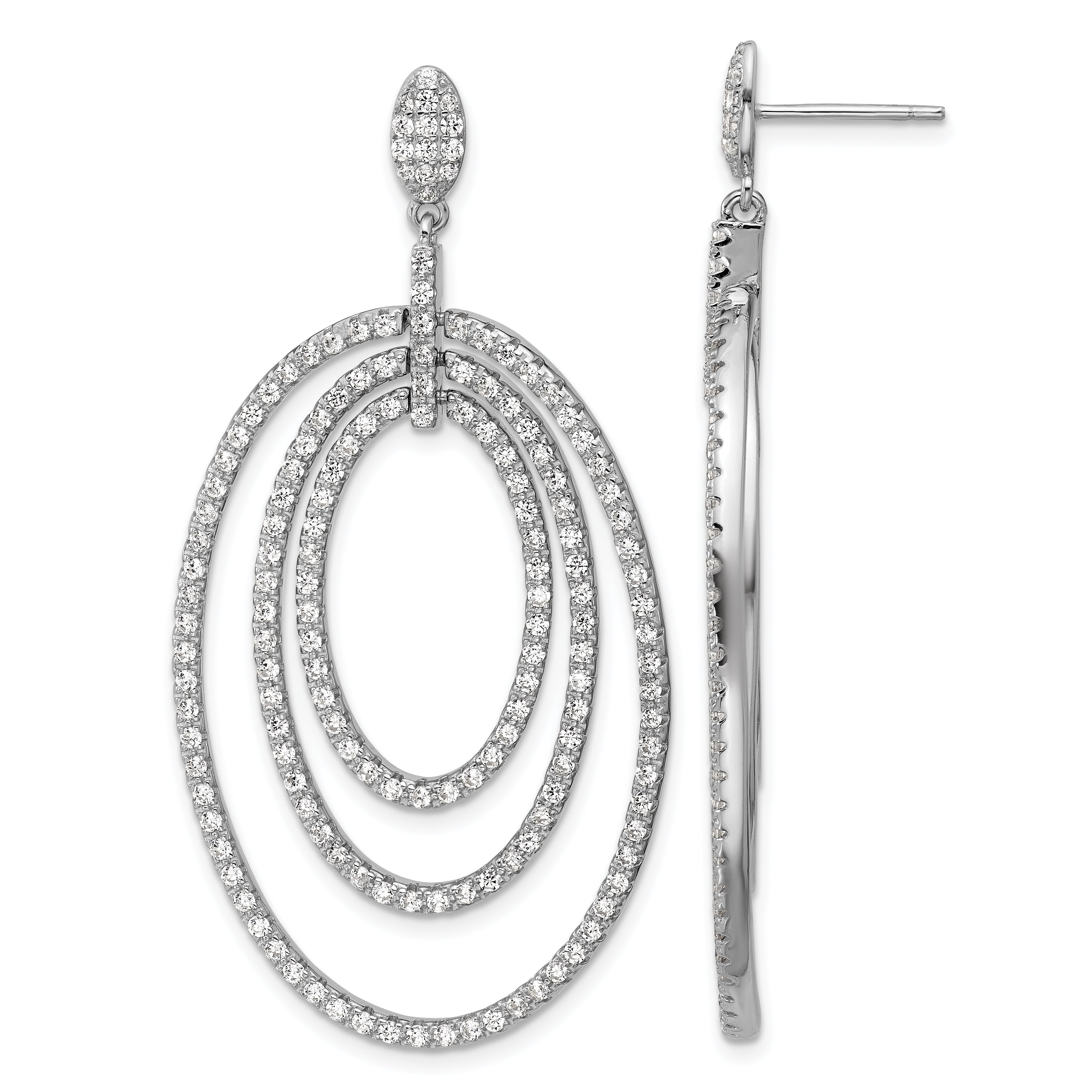 Cheryl M Sterling Silver Rhodium-plated Polished Fancy CZ Ovals Post Dangle Earrings