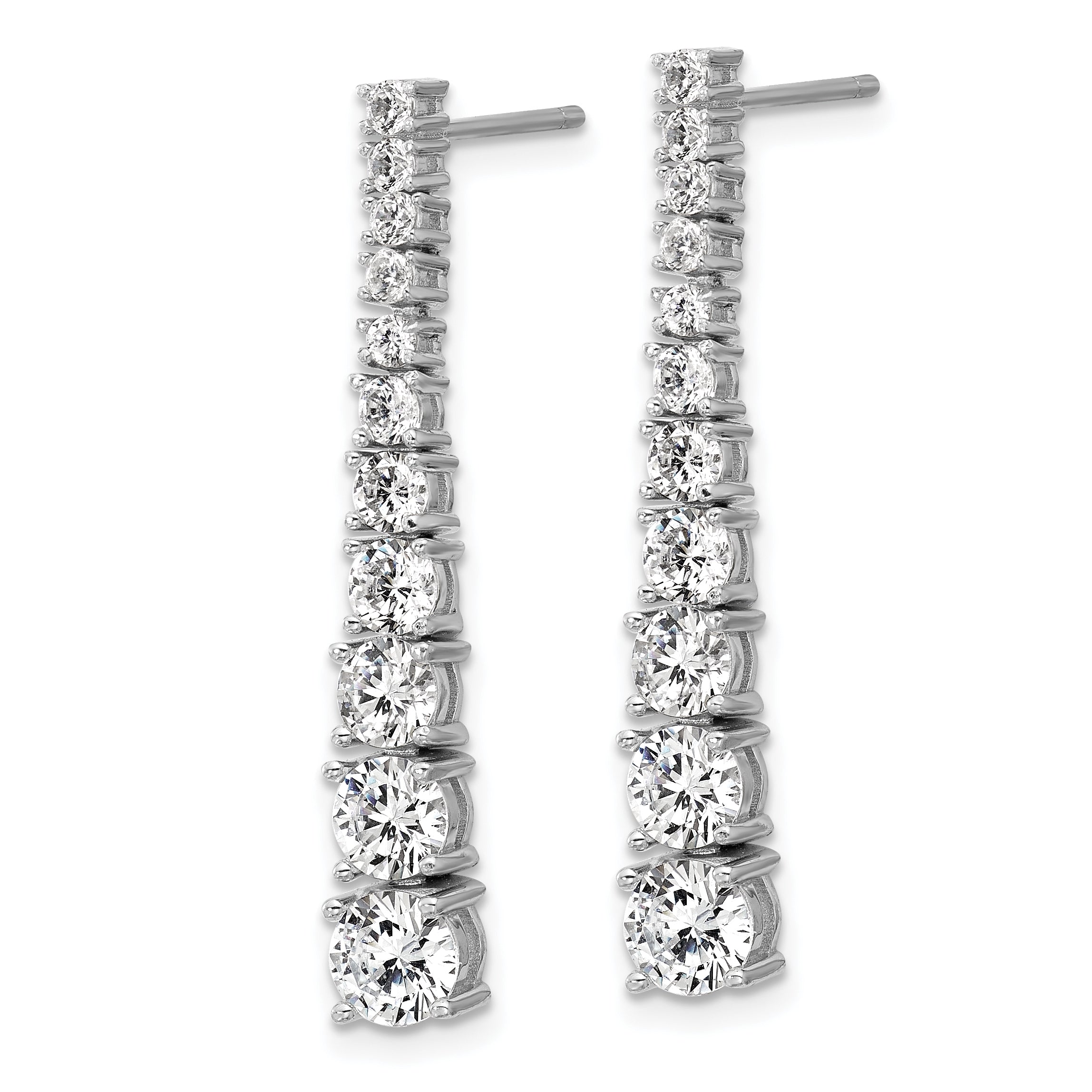 Cheryl M Sterling Silver Rhodium-plated Polished Graduated CZ Post Dangle Earrings Secondary image