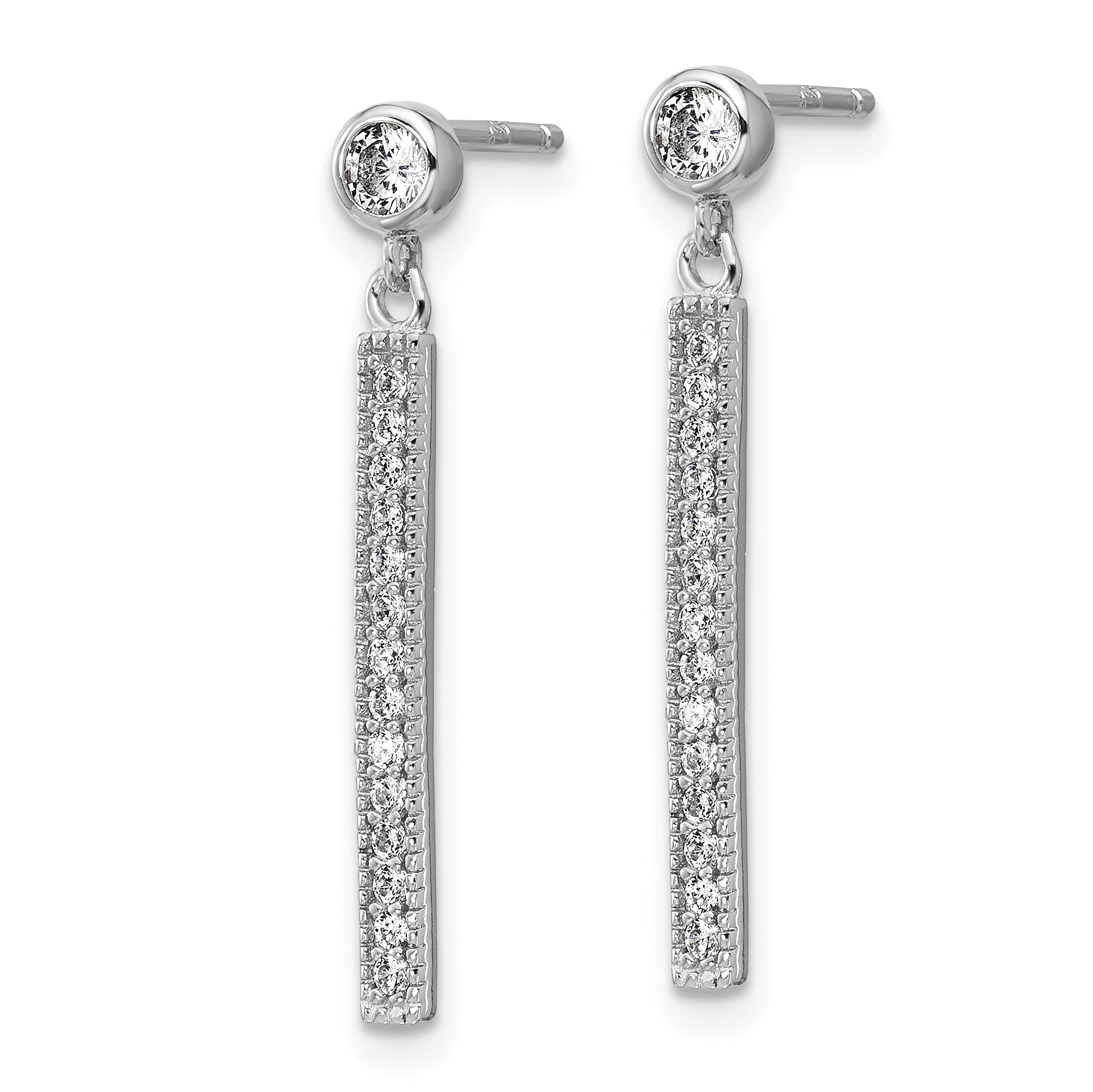 Cheryl M Sterling Silver Rhodium-plated Polished CZ Bar Post Dangle Earrings Secondary image