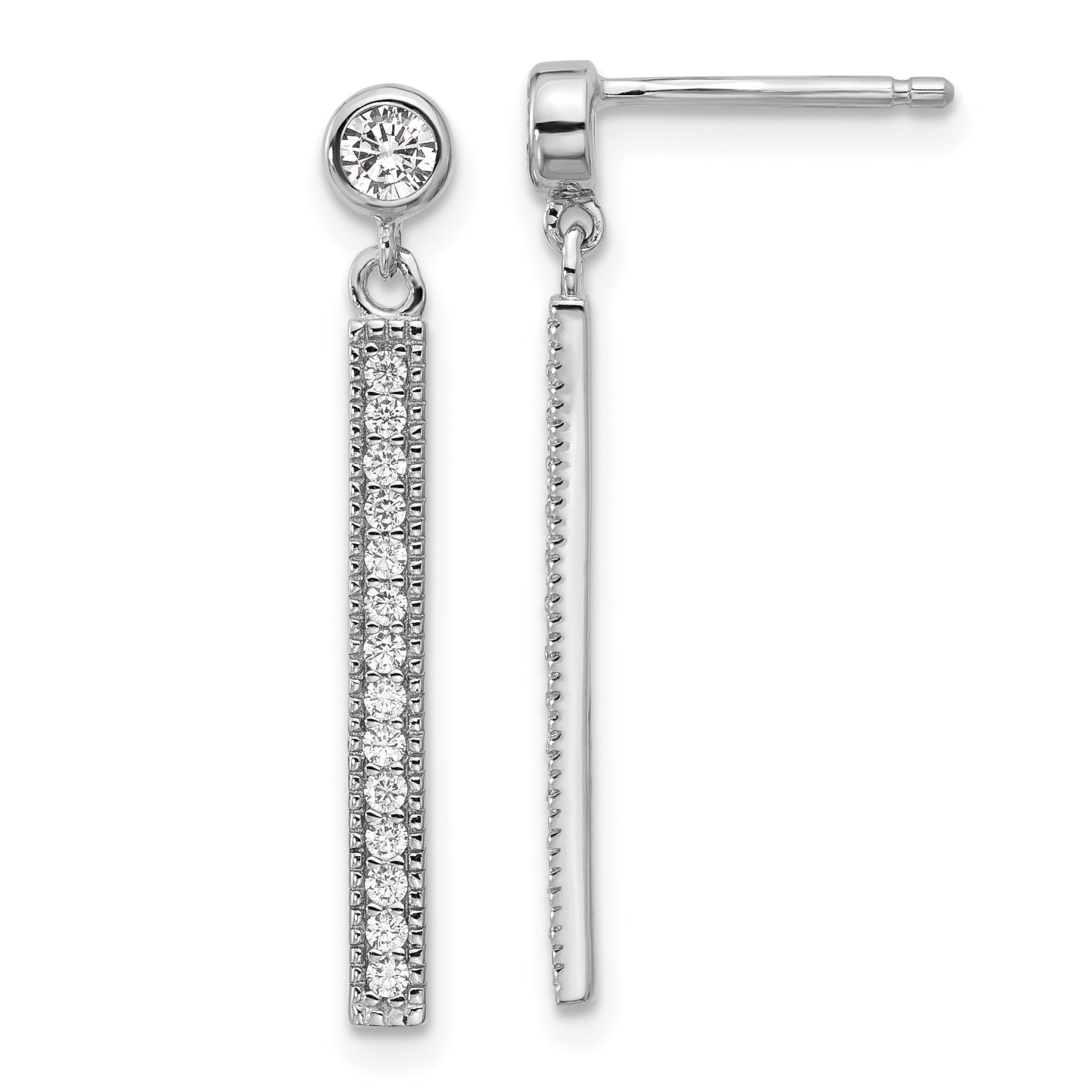 Cheryl M Sterling Silver Rhodium-plated Polished CZ Bar Post Dangle Earrings Main image