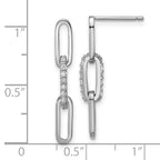 Cheryl M Sterling Silver Rhodium-plated Polished CZ Paperclip Link Post Dangle Earrings