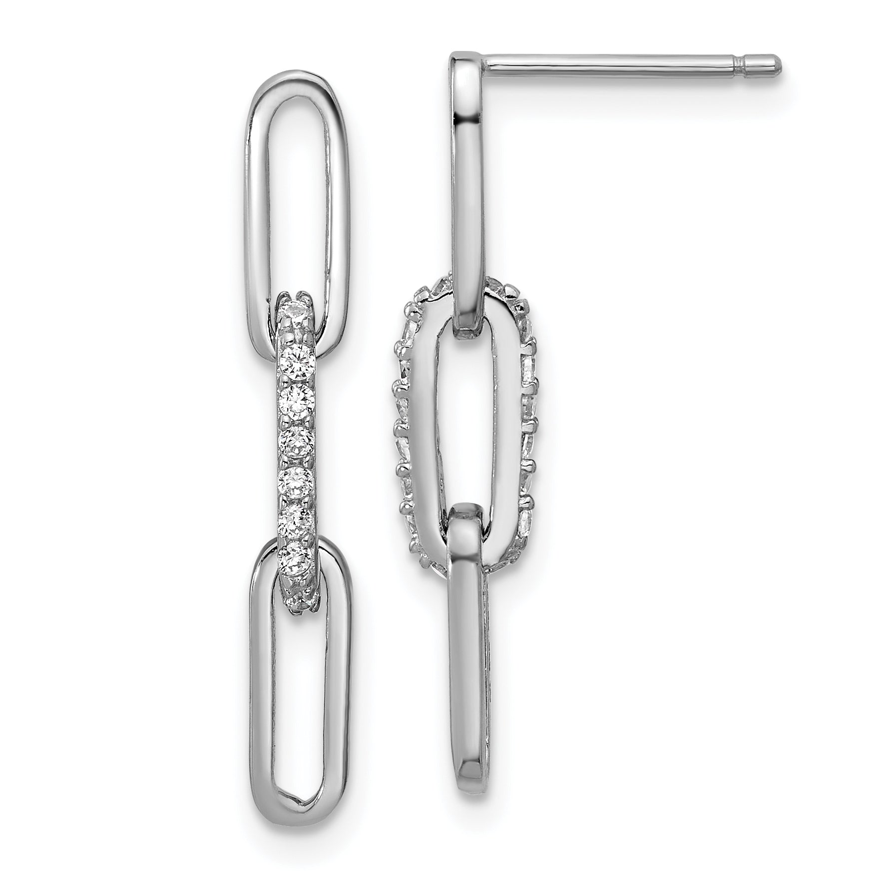 Cheryl M Sterling Silver Rhodium-plated Polished CZ Paperclip Link Post Dangle Earrings Main image