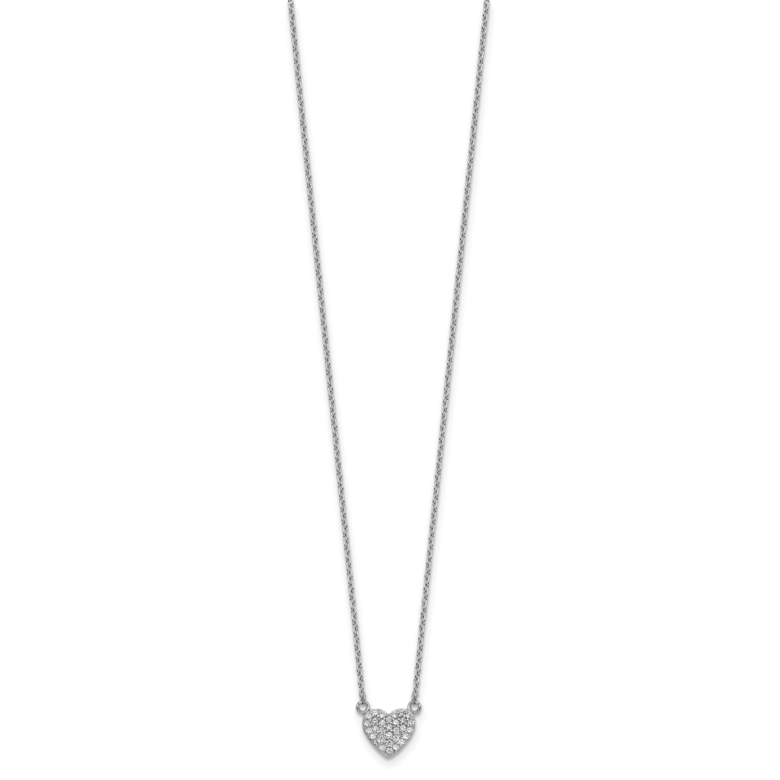 Cheryl M Sterling Silver Rhodium-plated Polished Pave CZ Heart Necklace Secondary image