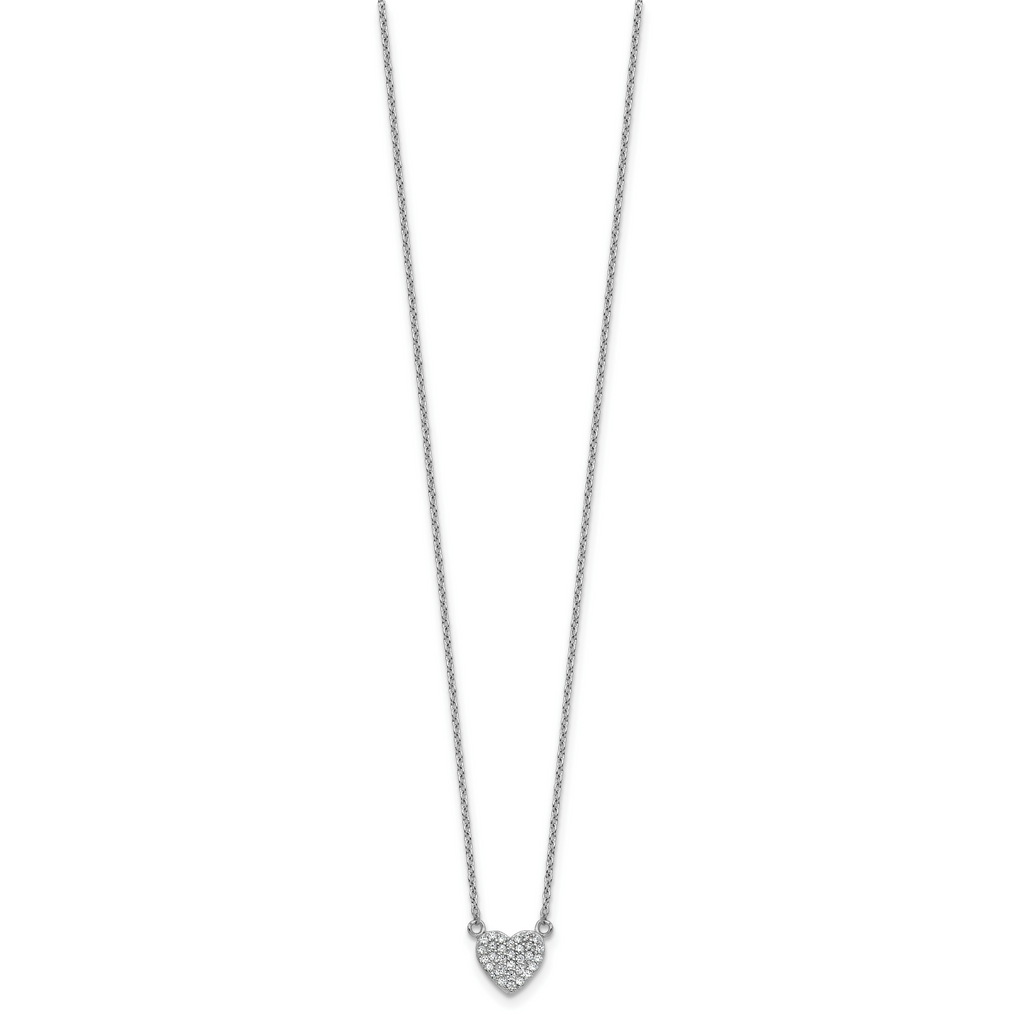 Cheryl M Sterling Silver Rhodium-plated Polished Pave CZ Heart Necklace