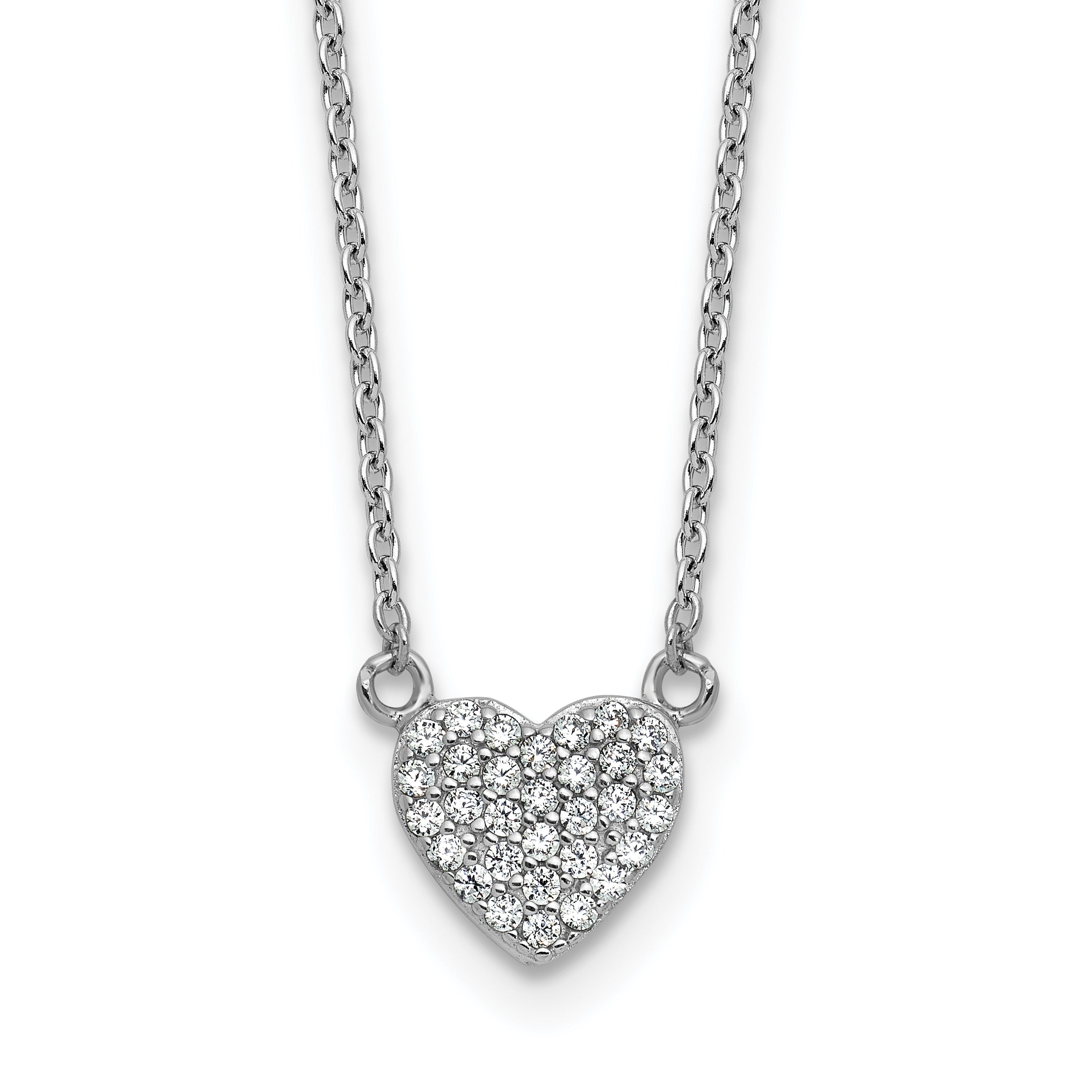 Cheryl M Sterling Silver Rhodium-plated Polished Pave CZ Heart Necklace Main image