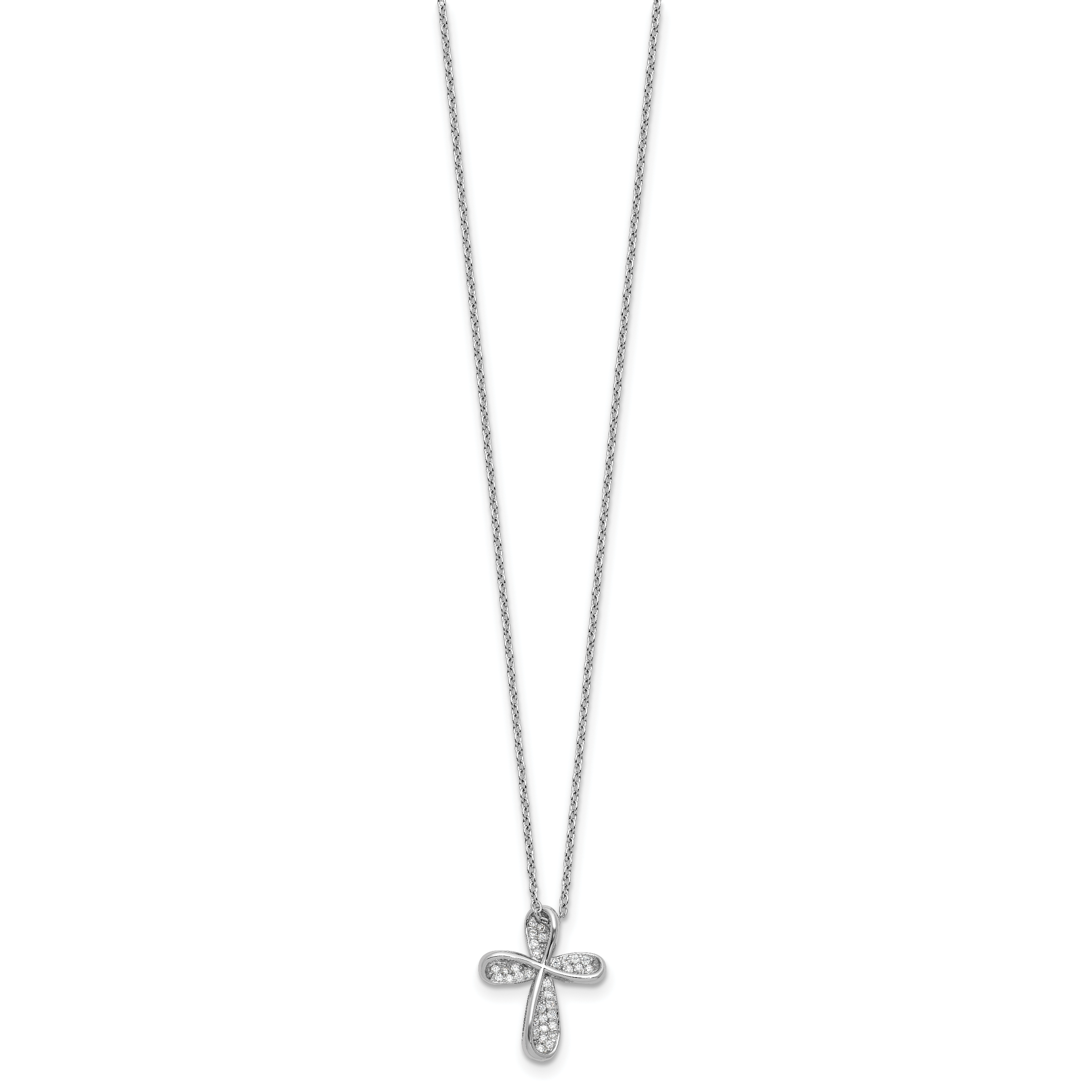 Cheryl M Sterling Silver Rhodium-plated Polished CZ Cross with 2 Inch Extension Necklace Secondary image