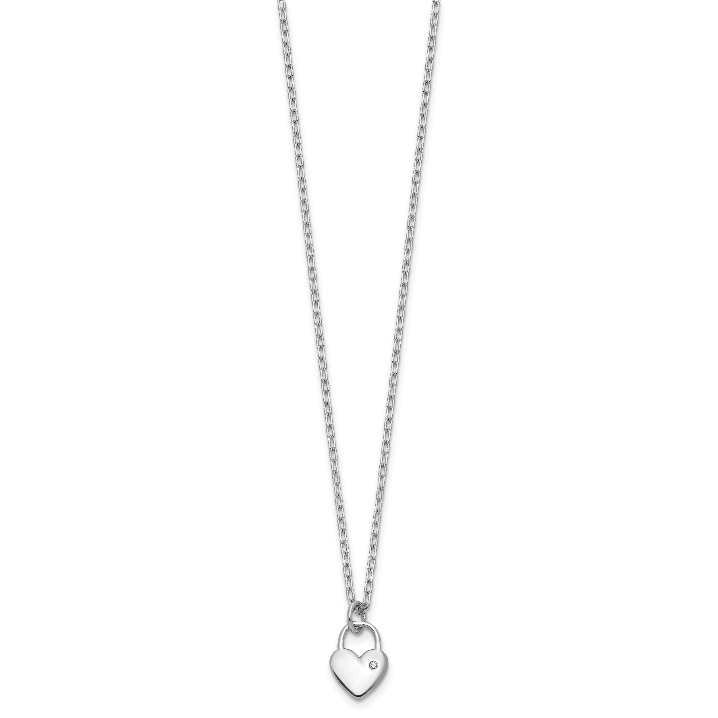 Cheryl M Sterling Silver Rhodium-plated Polished CZ Heart Lock Necklace Secondary image