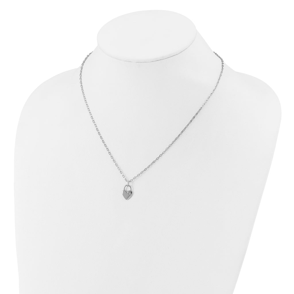 Cheryl M Sterling Silver Rhodium-plated Polished CZ Heart Lock Necklace