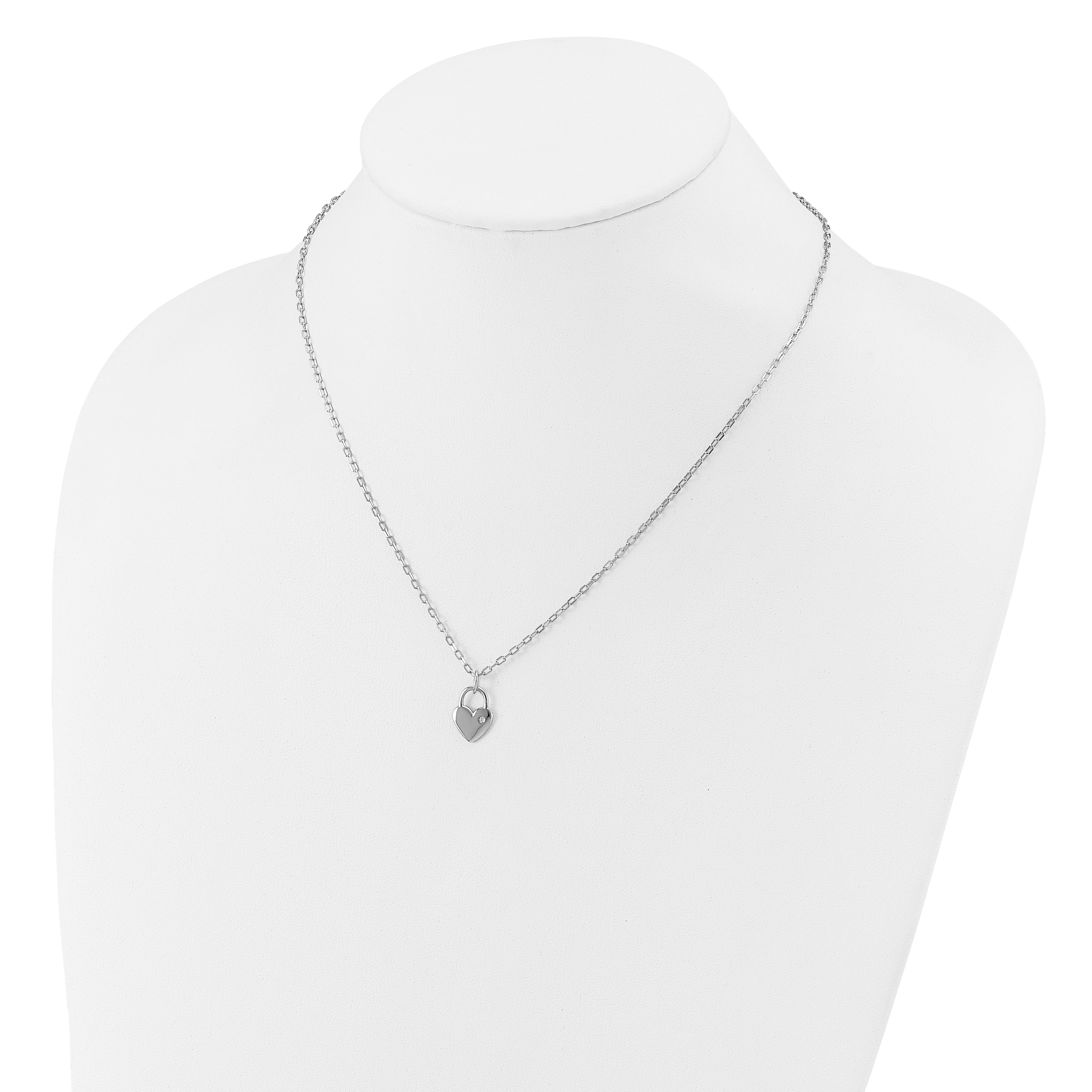 Cheryl M Sterling Silver Rhodium-plated Polished CZ Heart Lock Necklace