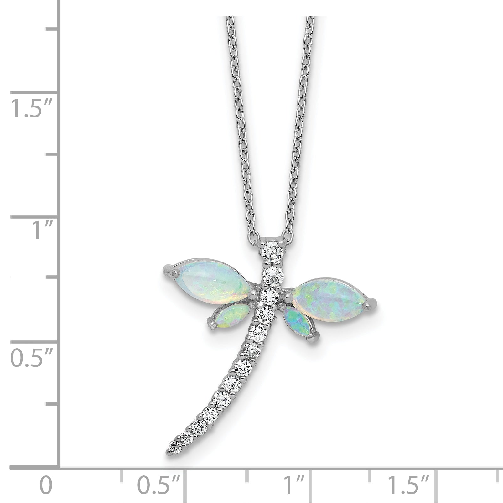 Cheryl M Sterling Silver Rhodium-plated Polished Lab Created Opal and CZ Dragonfly with 2 Inch Extension Necklace