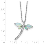 Cheryl M Sterling Silver Rhodium-plated Polished Lab Created Opal and CZ Dragonfly with 2 Inch Extension Necklace