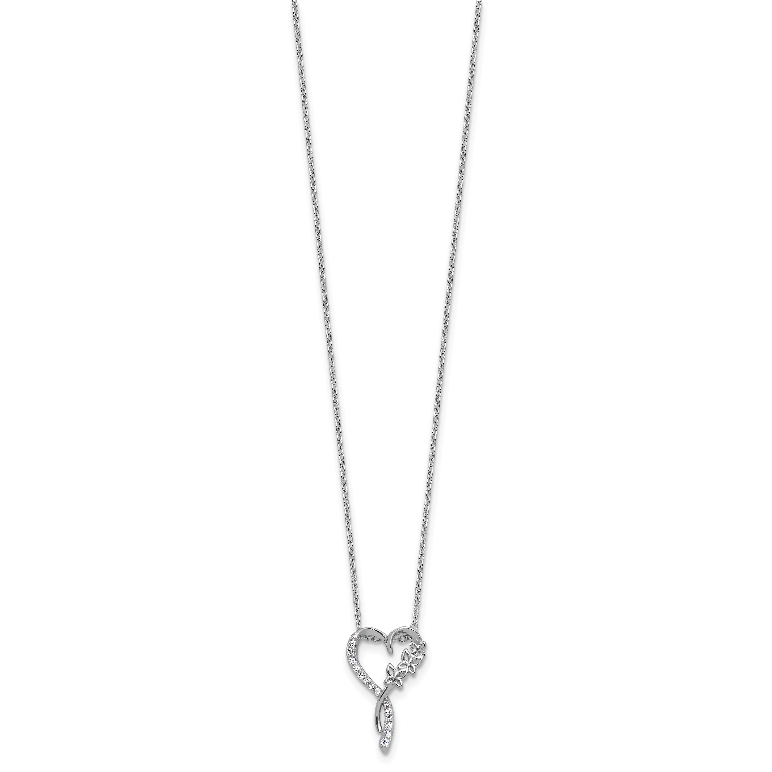 Cheryl M Sterling Silver Rhodium-plated Polished CZ Butterflies Heart with 2 Inch Extension Necklace Secondary image